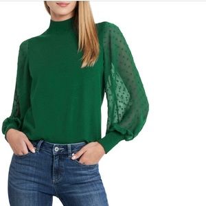 CeCe Clip Dot Sleeve Sweater In ALPINE GREEN Color - New With Tag - Reemoly